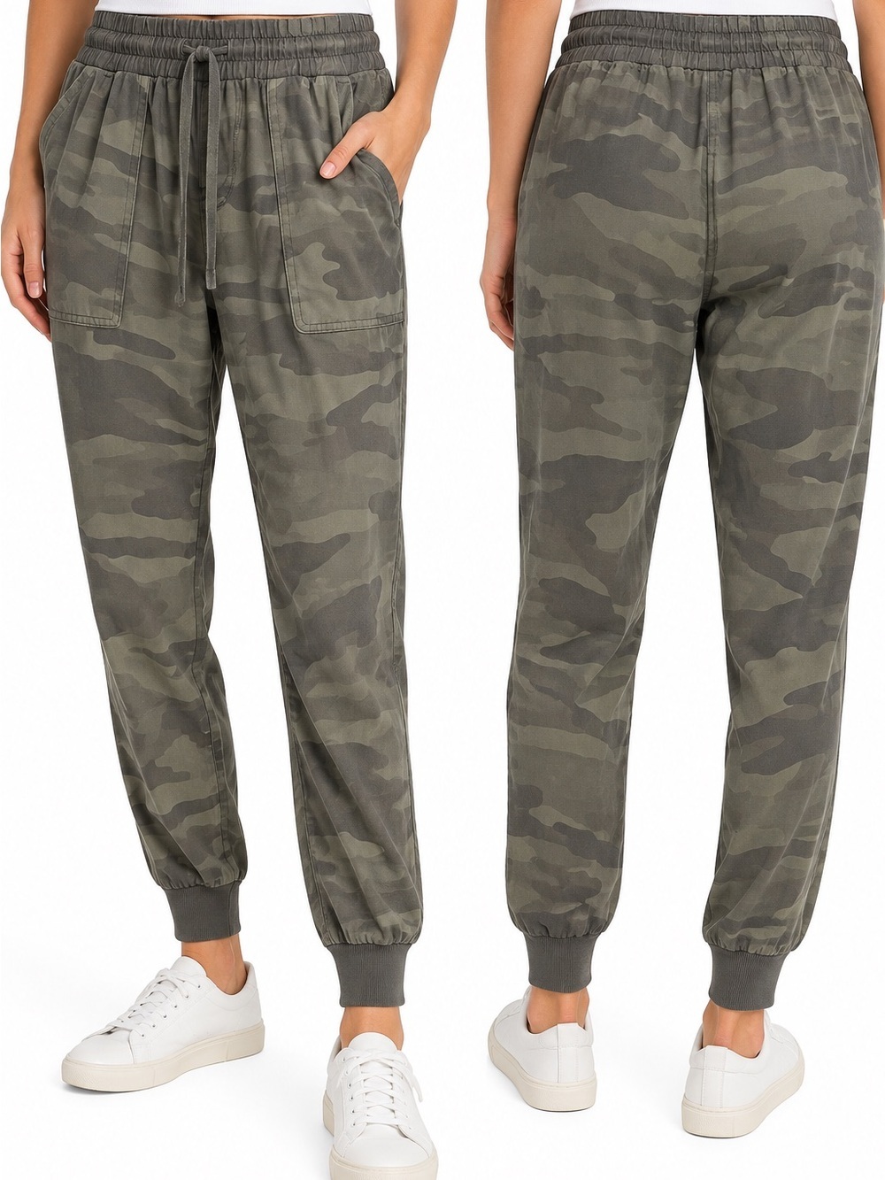 Splendid Camo Rayon Jogger Pants Olive Green Drawstring Size Small
